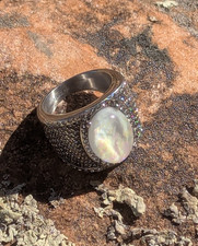 simulated opal ring size 7