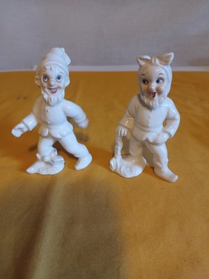 Vintage Pixie Elf Figurines. Japan. White.  Mid Century