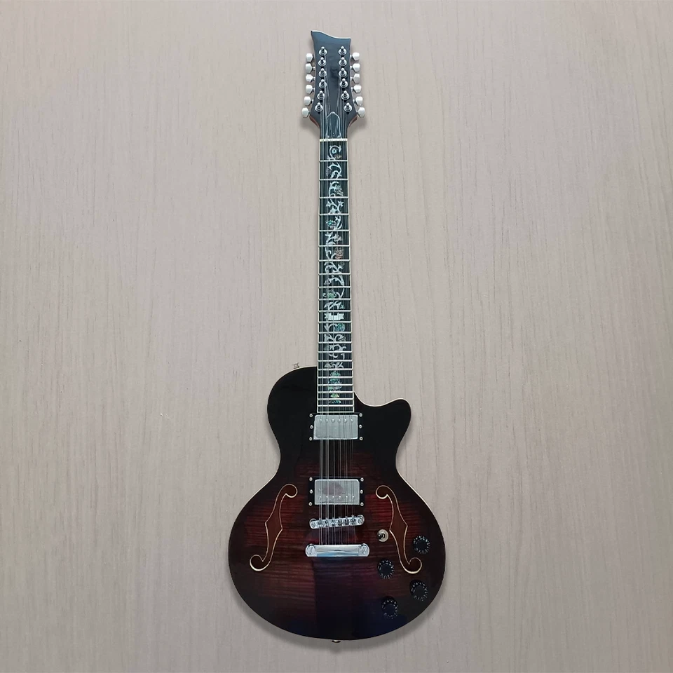 Guitarra Eléctrica 12 Cuerdas Cuerpo Caoba Agujero Humbucker Pastilla Llama Arce Marrón Foto 2 de 4