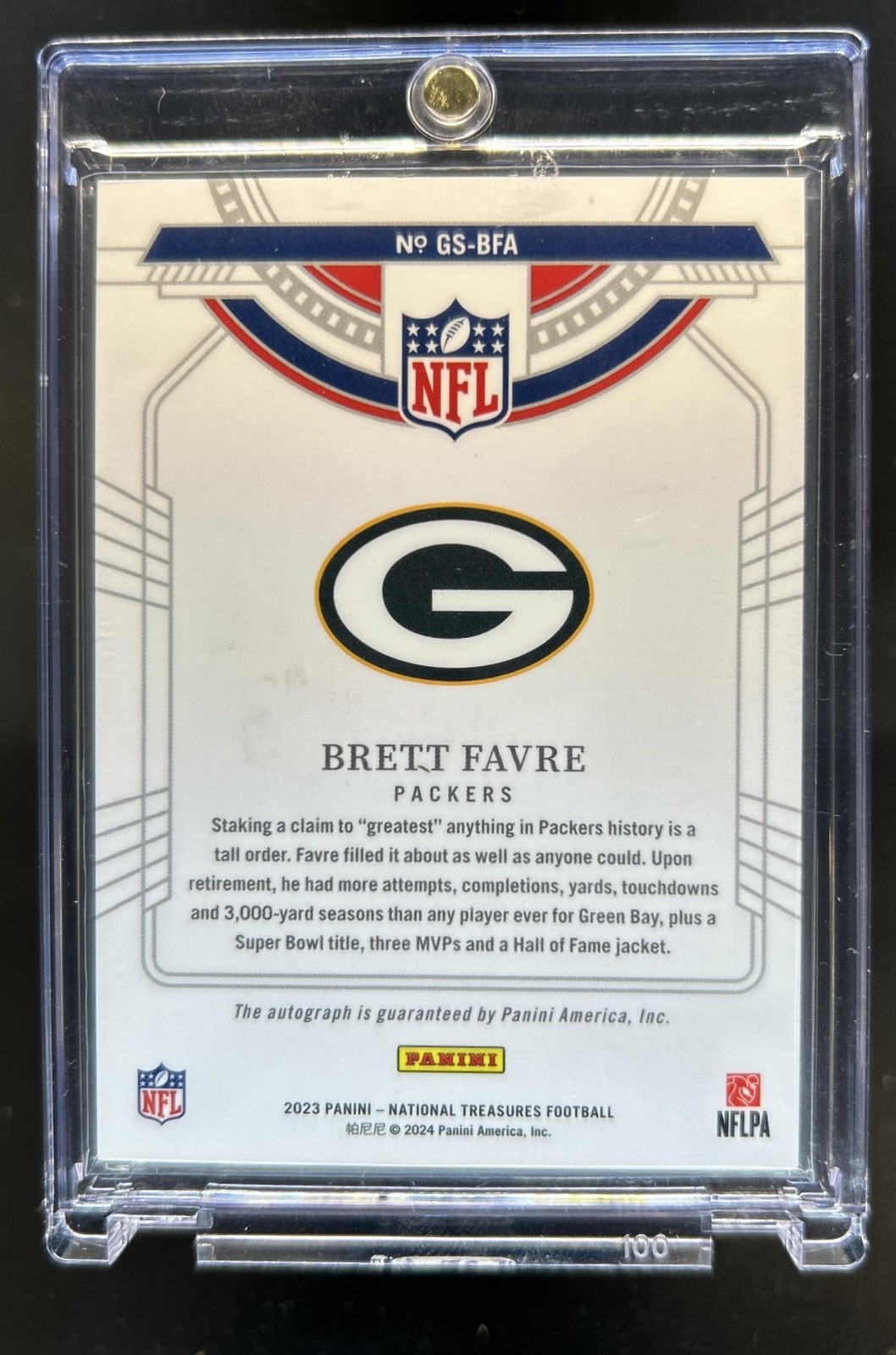 2023 Panini National Treasures Brett Favre NFL Greatest Signatures Auto #/99 view 2