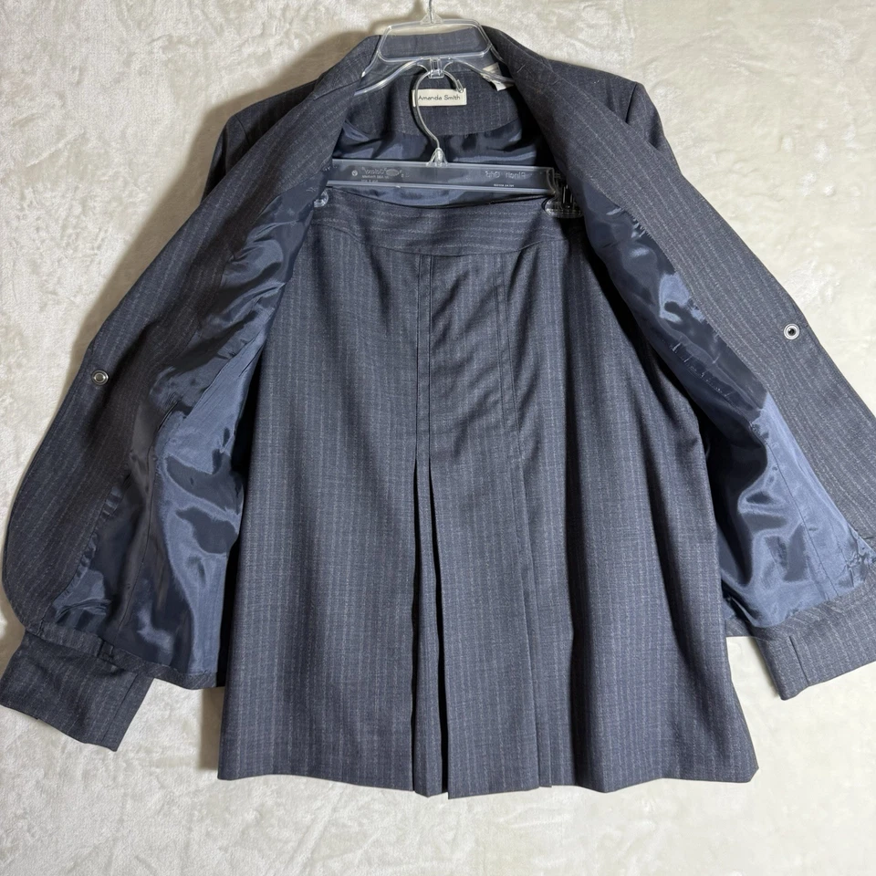 Amanda Smith Talla 10 Azul Marino Rayas Sutiles 2 Piezas Falda Traje Negocios Elastizado Foto 2 de 4