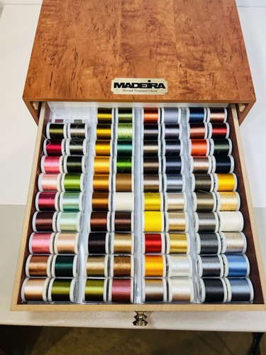 Madeira Thread Treasure Chest Rayon Spools Reels Germany 3 Drawer Wood Chest - Picture 5 of 6