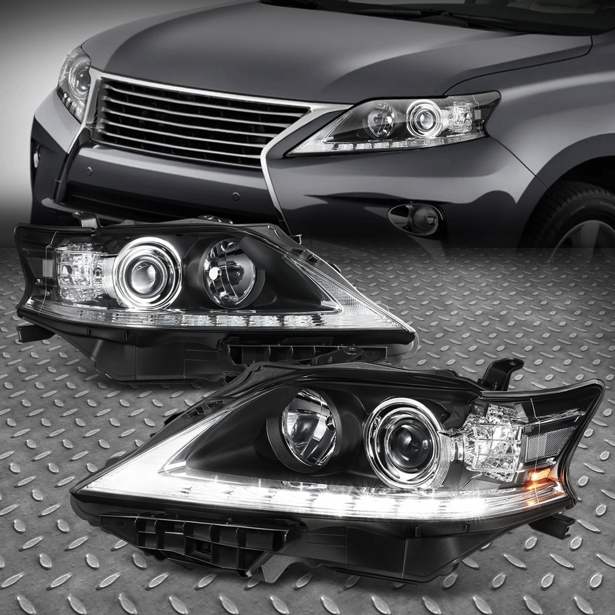 LED DRL]FOR 13-15 LEXUS RX350 RX450H PROJECTOR HEADLIGHT LAMPS SET