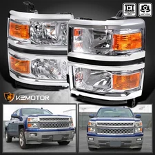 Fits 2014-2015 Chevy Silverado 1500 Chrome Headlights Head Lamps Left+Right