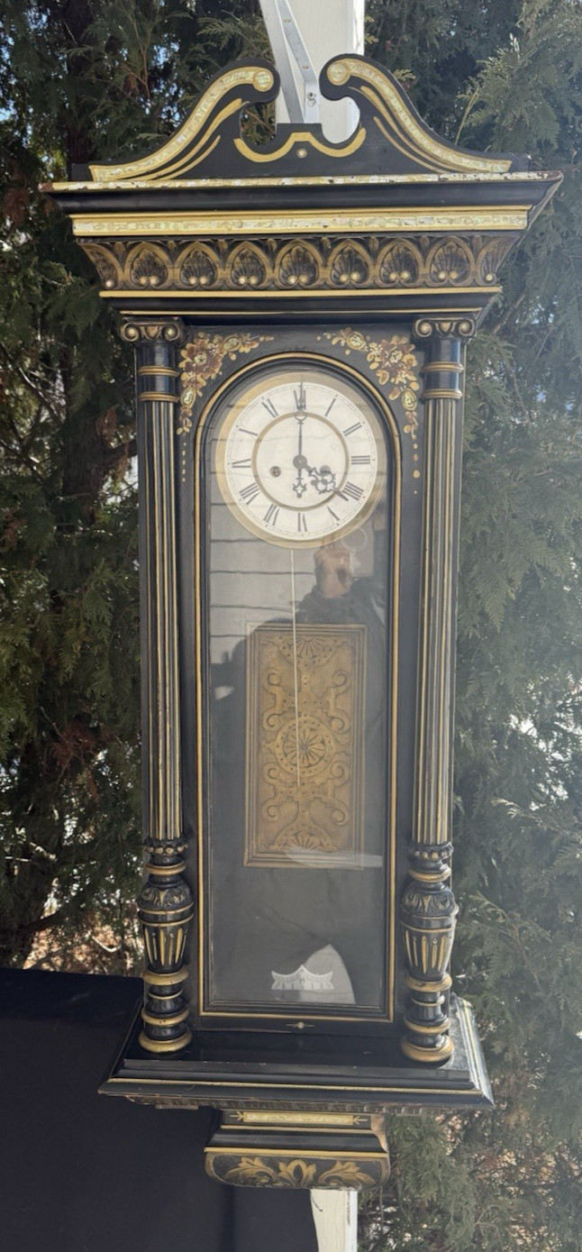 Antique C 1880s Gustav Becker Vienna 2 Weight Driven Wall Clock - HAND PAINTED