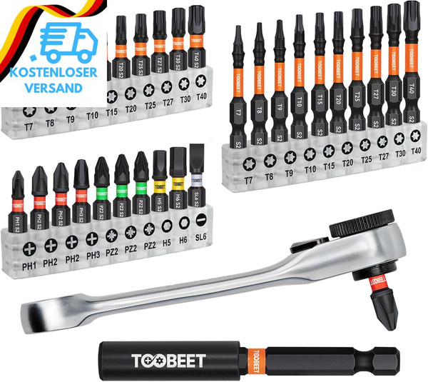 Impact Multi Schraubendreher Bits Set, 32Tlg. Magnetischen S2-Stahl (Torx/Ph/Pz/-image