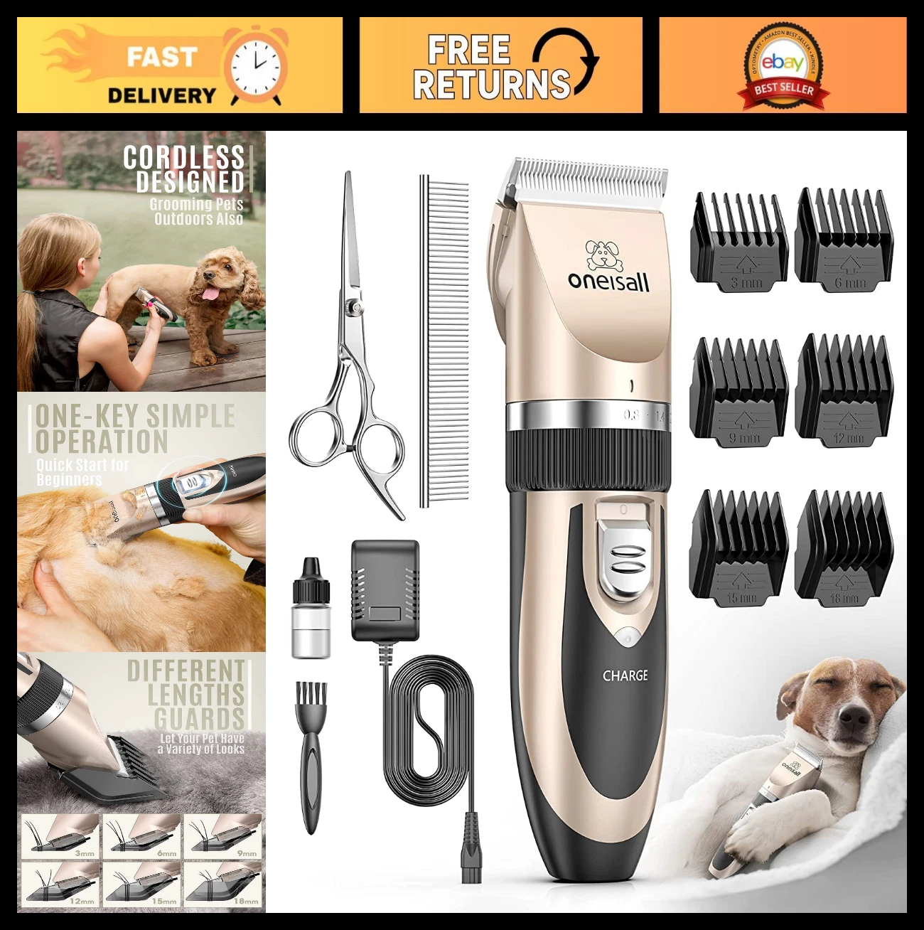 Low Noise Dog Clippers Grooming Kit, Cordless Rechargeable Pet Shaver Set for Do