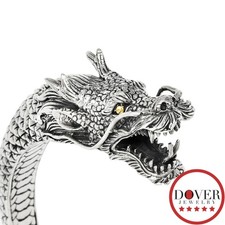 Estate Silver 18K Yellow Gold Textured Dragon Heads Cuff Bracelet 53.4 Grams NR