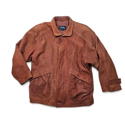 OVERLAND OUTFITTERS Leather Ranch Coat Men's XS VTG 80s/90S Rust Western Jacket - product listing photo