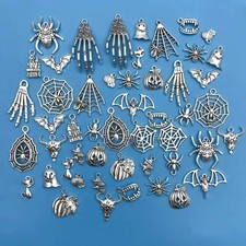 Halloween Charms 50pcs Silver Zinc Alloy Diy Jewelry Making Kit Pendants Bulk Se