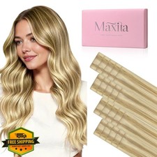MAXITA Tape in Hair Extensions Light Blonde 18 Inch 20pcs