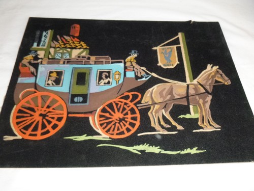 Vtg 60s Paint By Number Painting on Black Velvet Carriage Horses 15x12" PBN - Picture 4 of 5