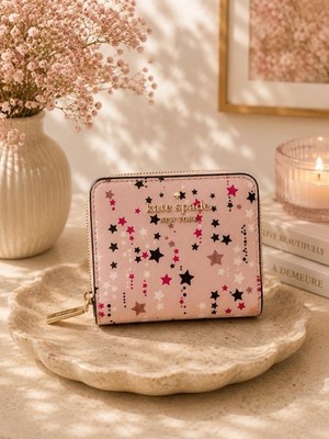 Kate Spade New York Twinkle Star Wallet Bifold  Small Glittery Pink EUC