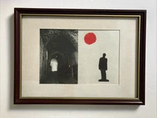 Vintage Etching Surrealist Vault & Figure Framed