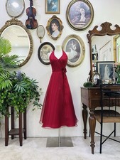 Vintage David’s Bridal Ruby Red Halter Dress – Timeless & Elegant