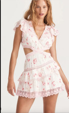 LoveShackFancy Mini Dress Sz Medium Audrina Pink Floral Ruffle Cut Out Lace