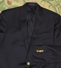 Polo RALPH LAUREN Navy Blue Wool Blazer Jacket Gold Buttons 46 Long