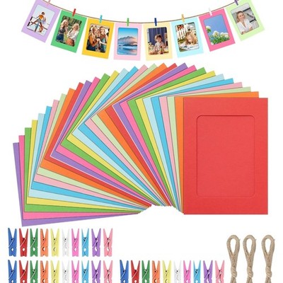 Fotogirlande Set 30 bunte Bilderrahmen für DIY Wanddekoration bunt Holzclips