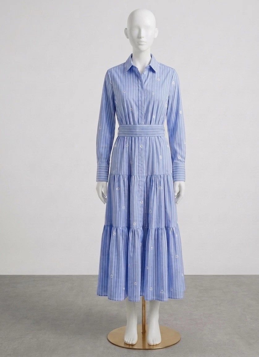blue stripe chessie dress Pretty Blue Stripe Midi Dress - Casual Dresses