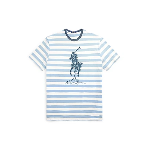 Polo Ralph Lauren Men's Sz L Classic Fit Big Pony Jersey T-Shirt Blue Striped