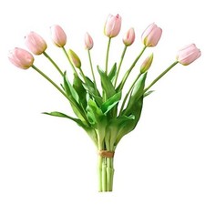 Artificial Tulips Real Touch Faux Latex Tulips, 15.3" Stems, Wrinkle 10pcs Pink