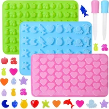 Silicone Gummy Fruit Molds,3Pcs Non-stick Chocolate Candy, Molds with 2 Droppers