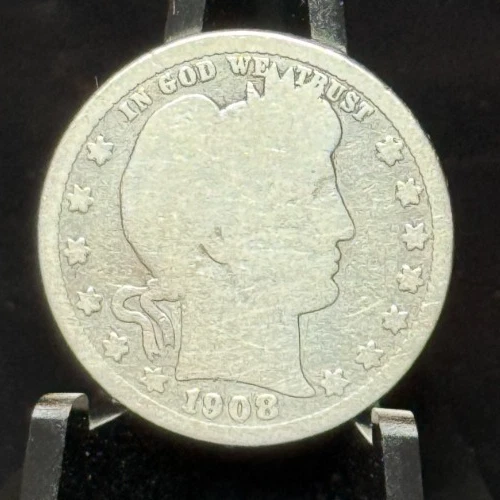 1908-S US Barber Quarter 25C Silver Coin