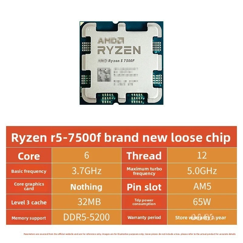 AMD R5 7500F 5.0GHz 6 Core 12Threads Desktop CPU is compatible with B650/A620 - Image 2 of 4