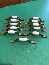 Lot of 11 Porcelain Ceramic / English Brass Drawer Cabinet Dresser Pulls Handles
