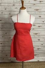 Zara red linen-cotton blend lace-up back mini dress Size Medium