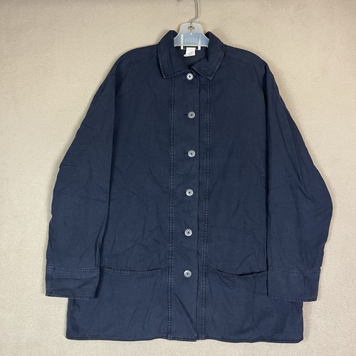 Eileen Fisher Jacke Damen M blau Knopfleiste Taschen kastig Regular Fit