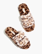 Madewell Slippers Womens 10 Melon Cedar Leopard Faux Fur Two-Strap Scuff GAL1066