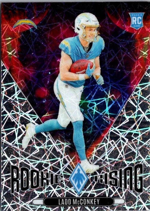 2024 Panini Phoenix Rookie Rising Ladd McConkey #RR-LMY Lazer RC Chargers UGA