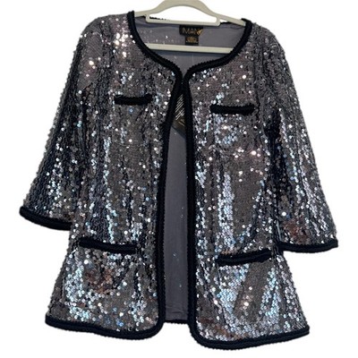 NWT IMAN Global Chic Sequin Cardigan Glam Sparkle Jacket Silver Grey Small