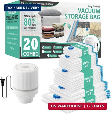 Cozy Essential 20 Pack Vacuum Storage Bags with Electric Pump, Vacuum Seal Bags
