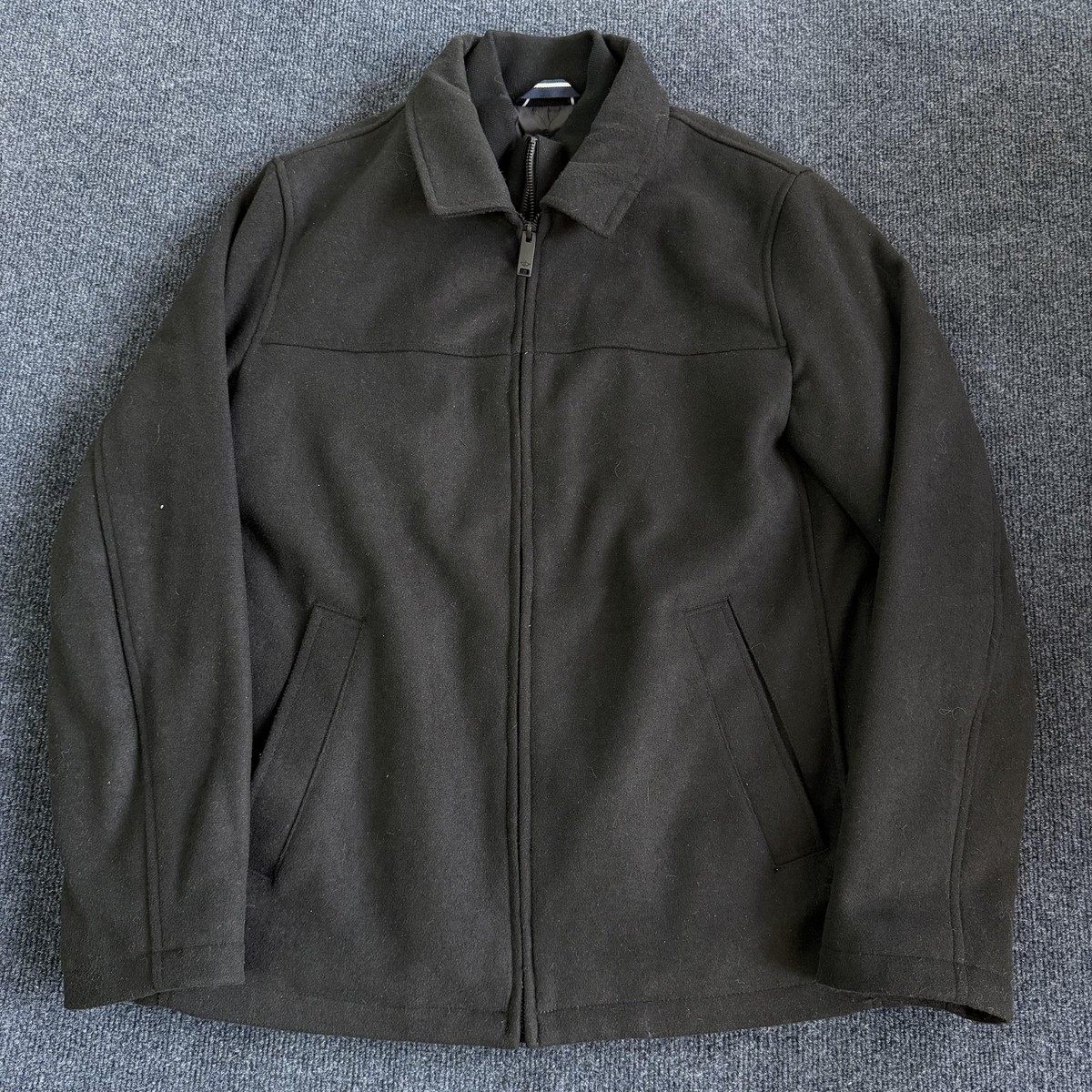 Dockers Jacket Mens Small Black Wool Quilted Full Zip Insulated 
