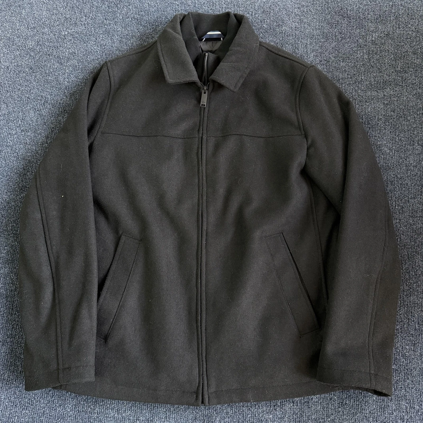 Dockers Jacket Mens Small Black Wool Quilted Full Zip Insulated Lined Winter