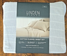 Linden Street Cotton Flannel TWIN Sheet Set - Simple Stripe - Light Gray - NEW