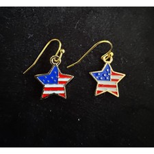 Americana Earrings Patriotic Red White Blue USA Flag Dangle Earrings E258