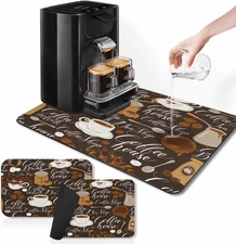 Coffee Mat for Countertops, Tea Retro Vintage Cafe Brown Dish Drying Mat 2 Pcs f