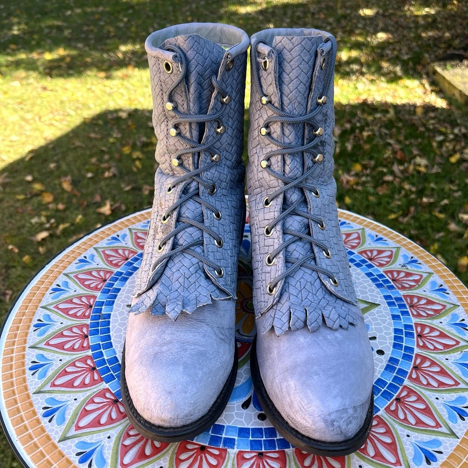 Botas con cordones vintage Capezio Kiltie para mujer 8 estrechas hechas en EE. UU. 1442 azul-gris Foto 2 de 4