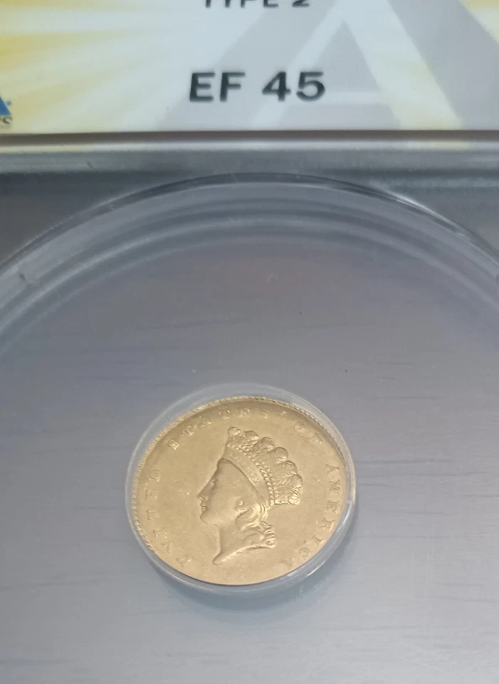 1854 Type 2 Gold dollar, ANACS XF-45 - Image 2 of 4