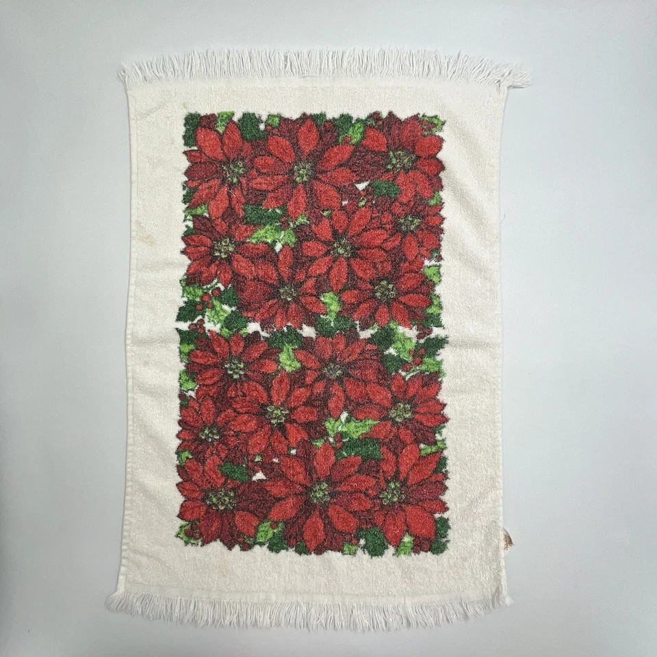 Винтажное полотенце для рук Poinsettia — сделано в США — хлопчатобумажная кухонная сушилка для ручных блюд - Изображение 2 из 4