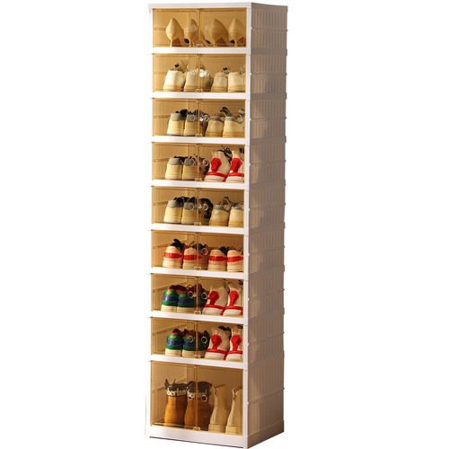 6/9-Tier Foldable Shoe Box, Transparent Collapsible Shoes Storage with Wheels - Picture 8 of 8