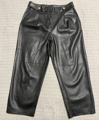 Loft Curvy Button Tab Slim Pants Faux Leather Size 2