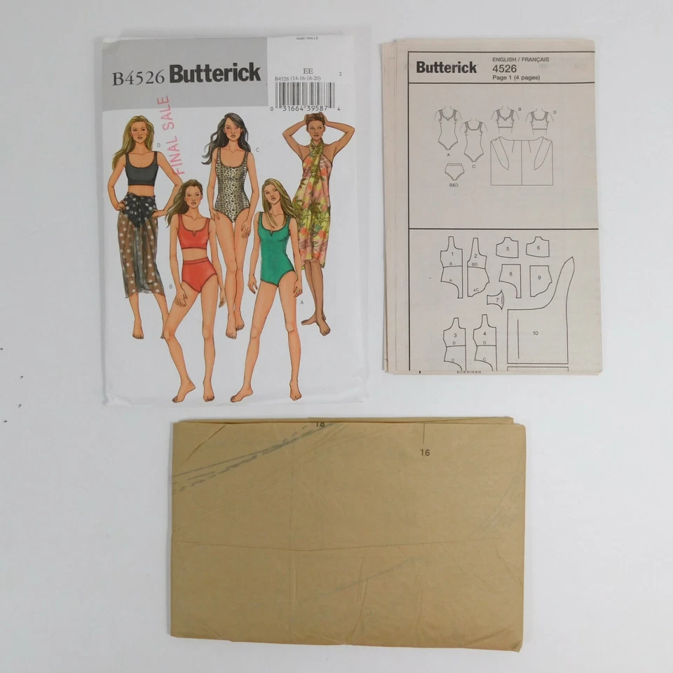 Butterick 4526 Swimsuit Wrap Sewing Pattern Size 14 Uncut Beach 2 piece Tank - Image 2 of 4