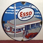 VINTAGE ESSO DEALER GAS OIL PUMP PLATE 10” PORCELAIN ADVERTISING SIGN