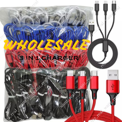 3 in 1 Fast Charging Cable Cell Phone Charger Cord For iPhone Type C Micro Lot