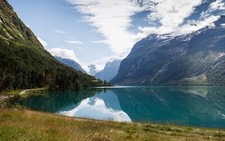 Landscape mountains lake norway valley nordic s nature Custom Gaming Mat Desk