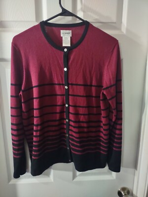 Liz Baker Cardigan Top Size S Purple And Black Button down Long Sleeve 